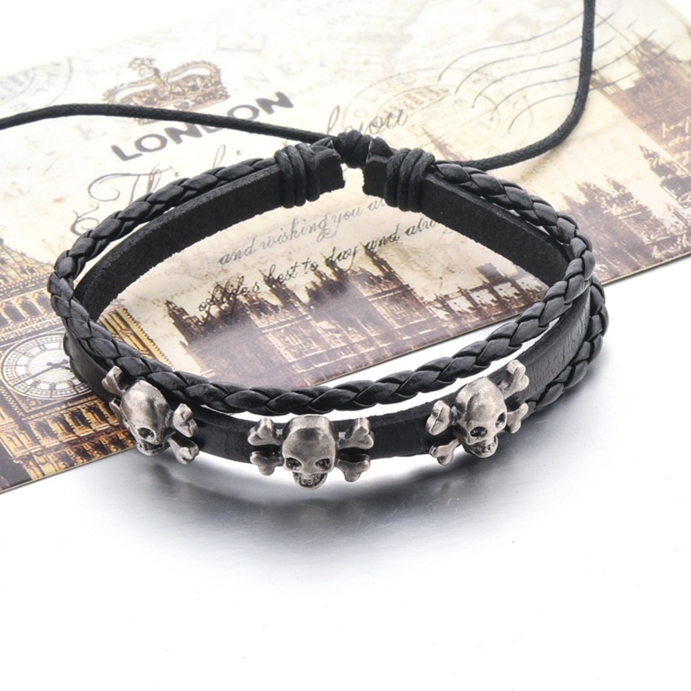 6 Pcs Set Punk Rock Skull Braided Leather Rope Bracelets - Picture 9 of 15